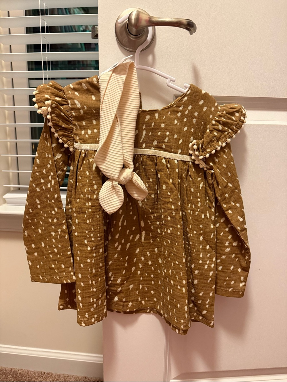 Mud Pie Brown Dot Ruffle Baby Dress with Cream Headband